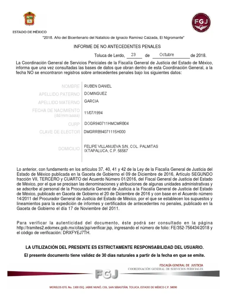 ANTECEDENTES NO PENALES